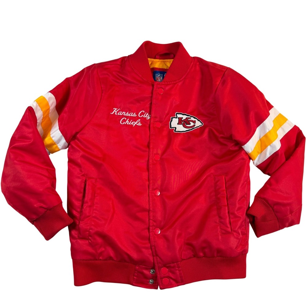 Ultra Game NFL Kansas City Chief Youth Red Vtg Style Varsity Bomber Jacket 10-12